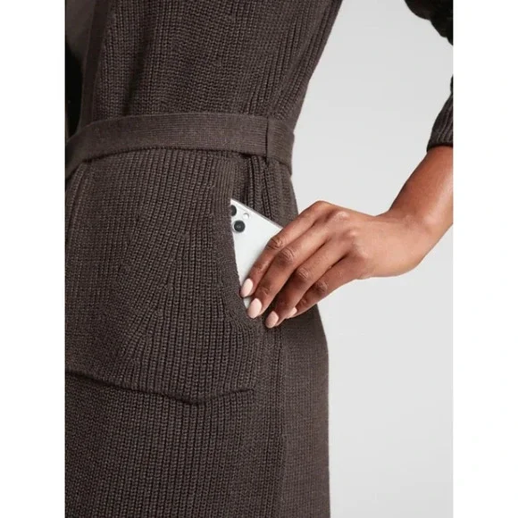 Athleta Scenic Wrap Cardigan Sweater Size XS Walnut Brown Cozy Long Merino Wool - Picture 4 of 10
